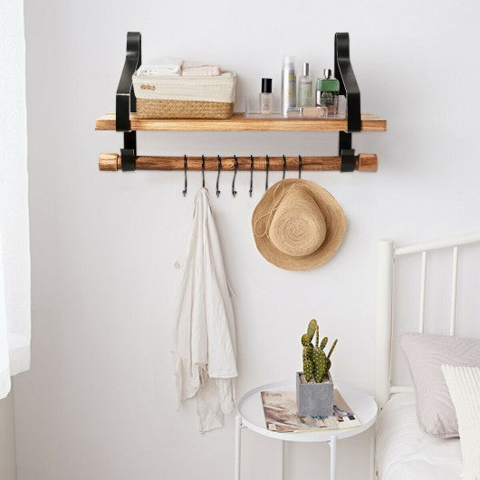 Wooden Wall-Mounted Floating Storage Shelf with Removable Towel Bar
