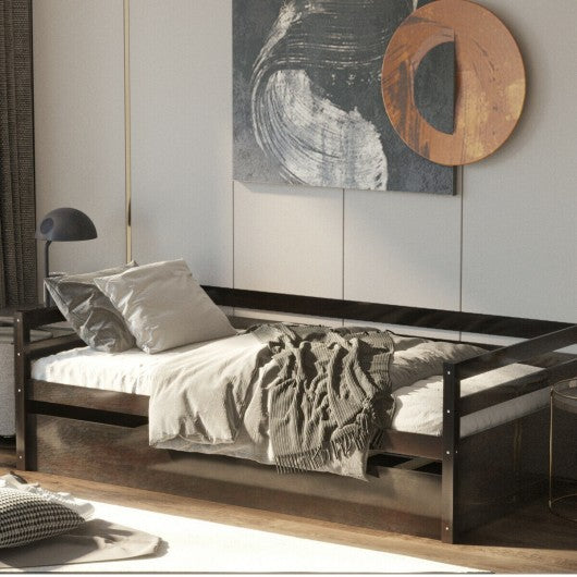 Twin Size Wooden Slat Trundle Platform-Espresso