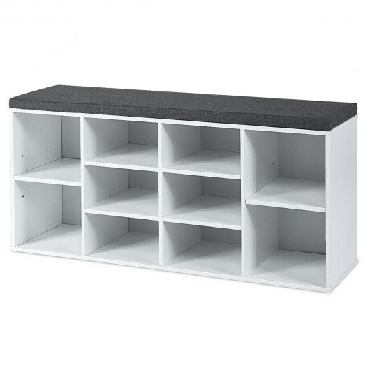 10-Cube Organizer Entryway Padded Shoe Storage Bench-White