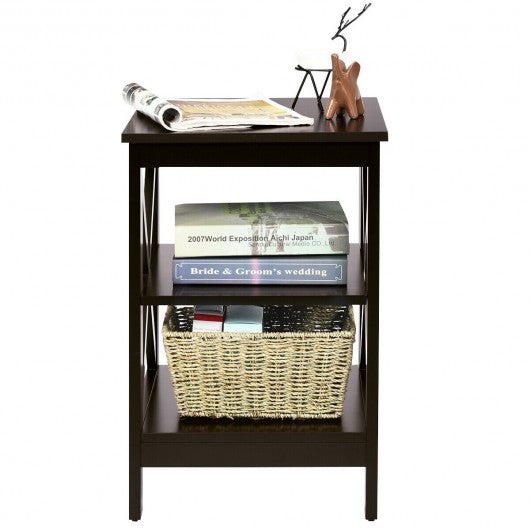 3-Tier Nightstand End Table with X Design Storage