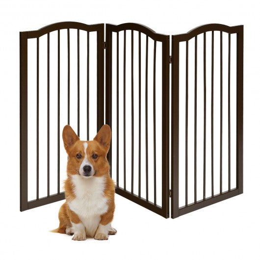 3-Panel Wooden Freestanding Pet Gate w/ Arched Top