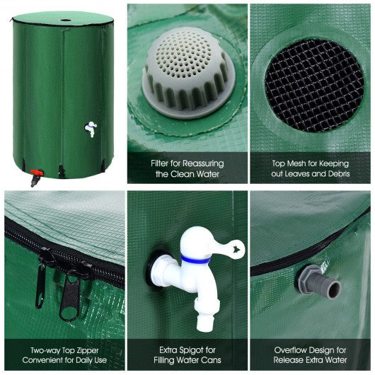 100 Gallon Portable Rain Barrel Water Collector Tank with Spigot Filter