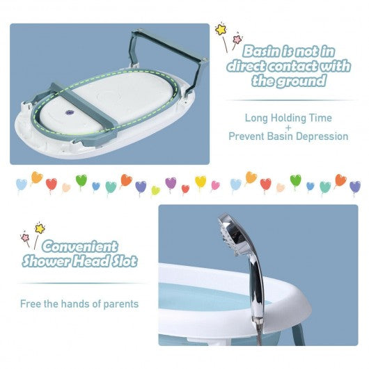 Folding Portable Baby Bathtub w/ Cushion Blue