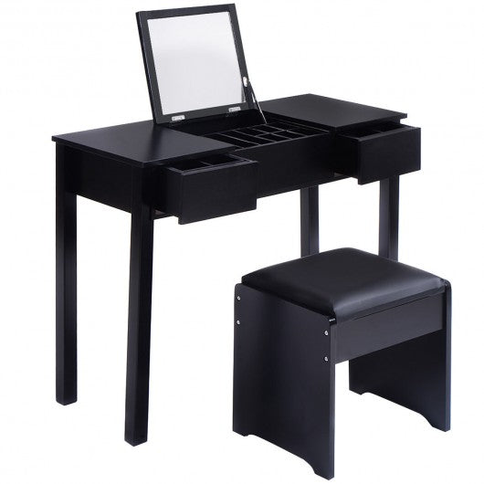 Black / White Vanity Makeup Dressing Table Set with Cell Storage Box