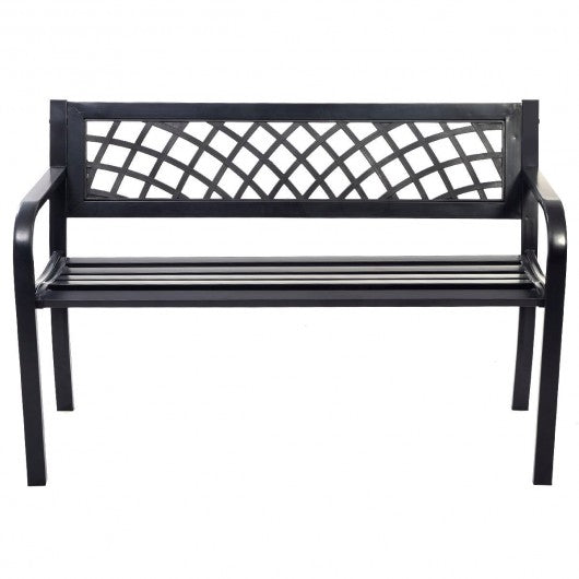Patio Park Garden Bench Outdoor Deck Steel Frame