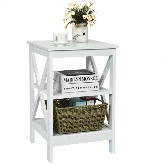 3-Tier Nightstand End Table with X Design Storage
