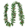 9 ft Preit Snow Flocked Tips Christmas Garland with  Red Berries 50 Lights