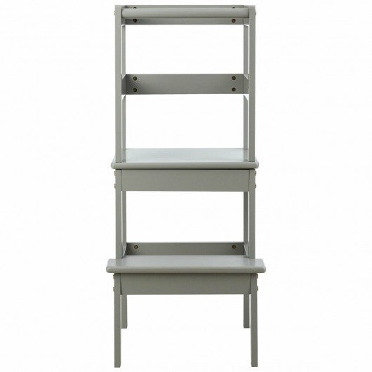 Wooden Kids Kitchen Learning Toddler Tower w/ Safety Rail