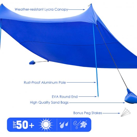 10' x 9' Family Beach Tent Canopy Sunshade w/ 4 Poles