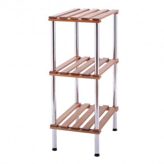 3-Tier Wood Slat Storage Rack Display Shelving