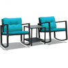 3 Pcs Patio Rattan Set Rocking Chair Cushioned Sofa Garden Furniture-Blue