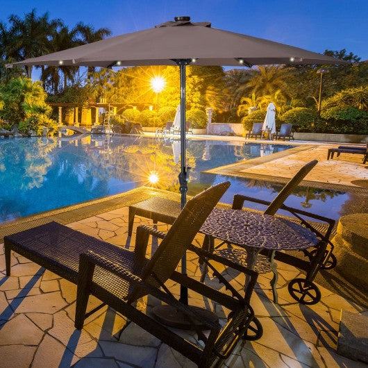 10FT Patio Solar Umbrella LED Patio Market Steel Tilt W/ Crank Outdoor New-Tan