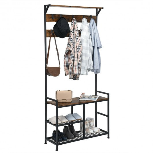 3-In-1 Industrial Coat Rack Shoe Bench