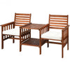 3 pcs Outdoor Patio Table Chairs Set Acacia Wood Loveseat-White