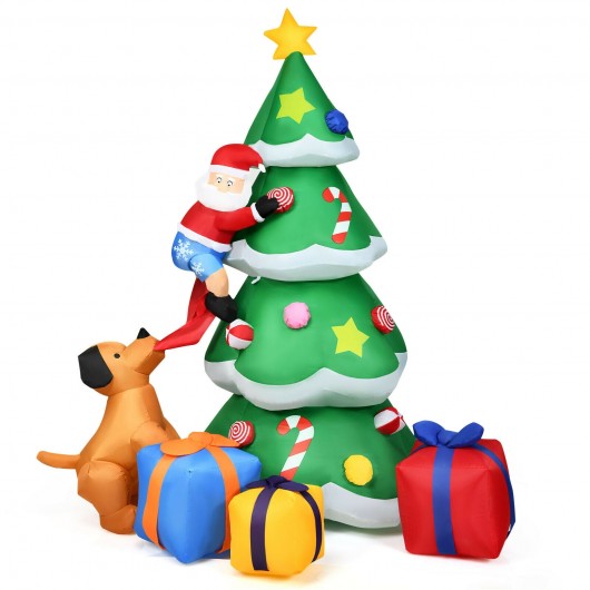 7 ft Inflatable Christmas Tree Santa Decor with LED Lights