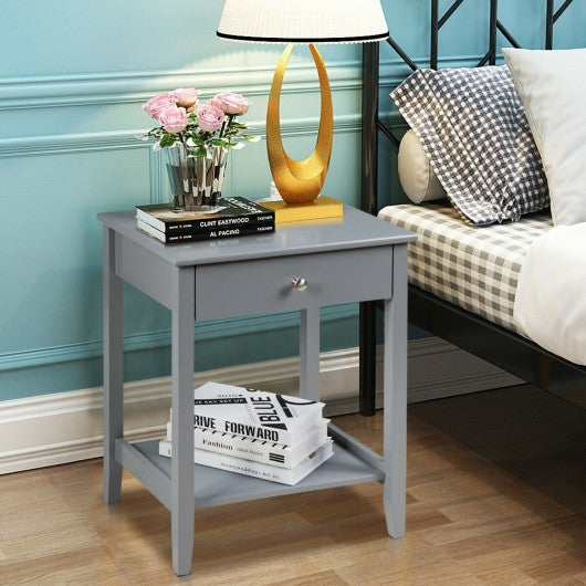 Wooden Nightstand End Table Storage Display -Gray