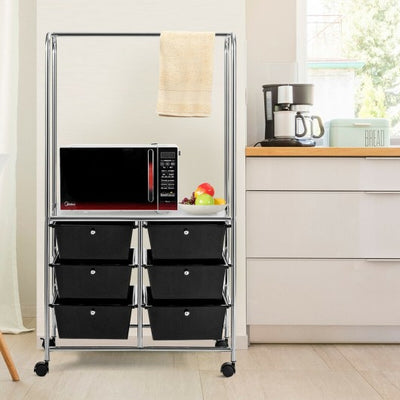6 Drawer Rolling Storage Cart with Hanging Bar