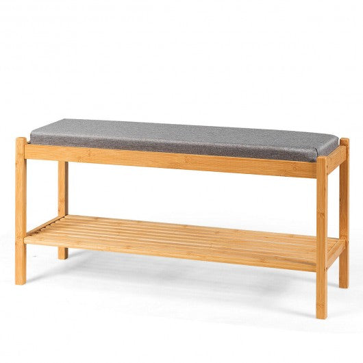 Bamboo Upholstered Padded Shoes Storage Bench
