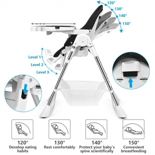 Foldable High Chair with Large Storage Basket