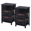 3 Tier Set of 2 Wood Nightstand with 1 & 2 Drawer -Black