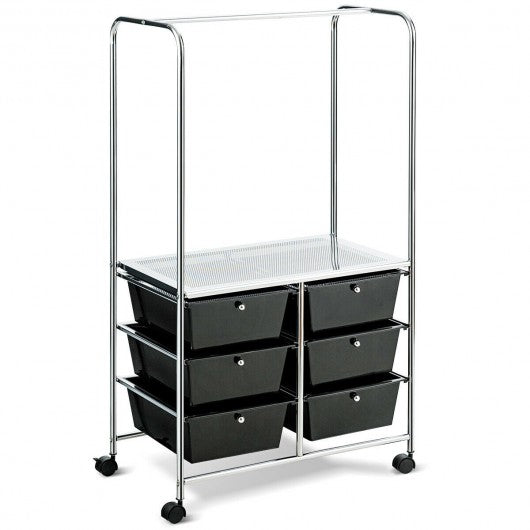 6 Drawer Rolling Storage Cart with Hanging Bar