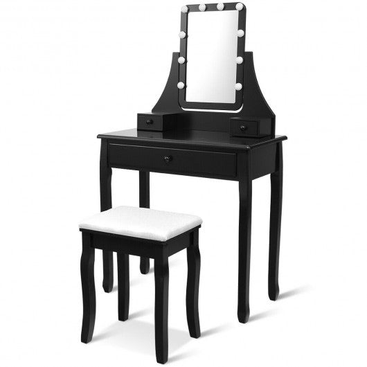 10 LED Lighted Mirror and 3 Drawers Vanity Table Set