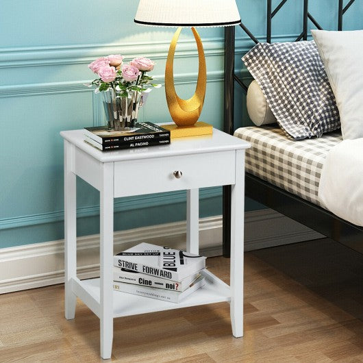 Wooden Nightstand End Table Storage Display -White