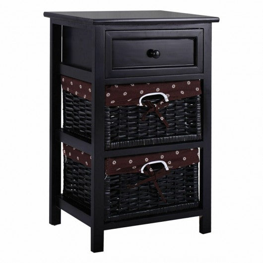 3 Tier Set of 2 Wood Nightstand with 1 & 2 Drawer