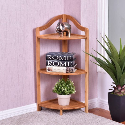 3 Tiers Free Standing Bamboo Corner Shelving Rack