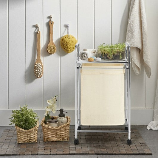 Laundry Hamper Basket Cart with Shelf and Removable Bag