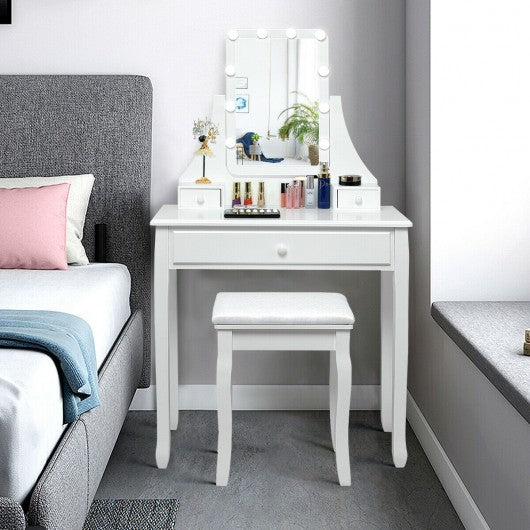 10 LED Lighted Mirror and 3 Drawers Vanity Table Set