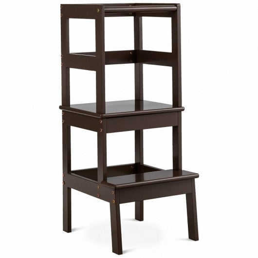 Wooden Kids Kitchen Learning Toddler Tower w/ Safety Rail