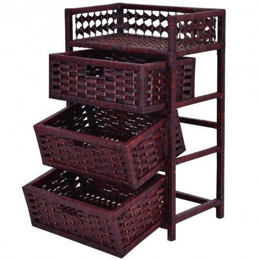 3 Drawers Wicker Baskets Storage Chest Rack