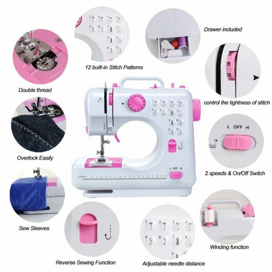 Free-Arm Crafting Mending Sewing Machine with 12 Built-in Stitched