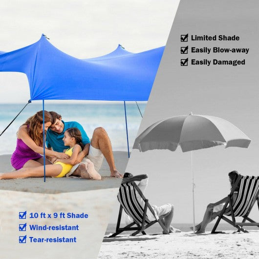10' x 9' Family Beach Tent Canopy Sunshade w/ 4 Poles