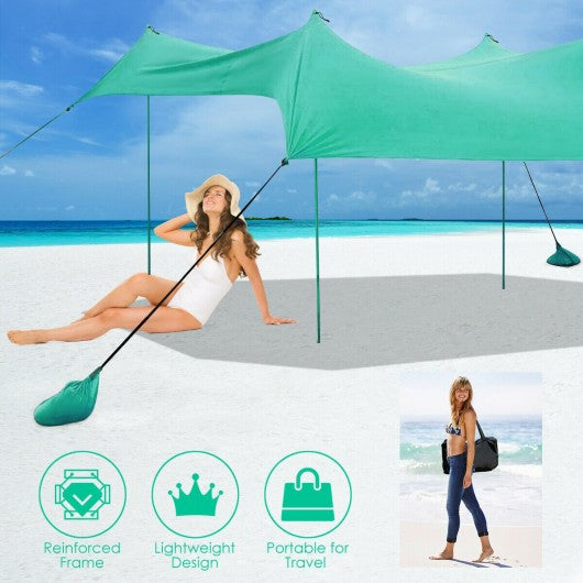 10' x 9' Family Beach Tent Canopy Sunshade w/ 4 Poles