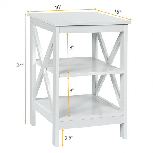 3-Tier Nightstand End Table with X Design Storage