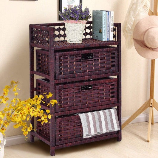 3 Drawers Wicker Baskets Storage Chest Rack-Coffee