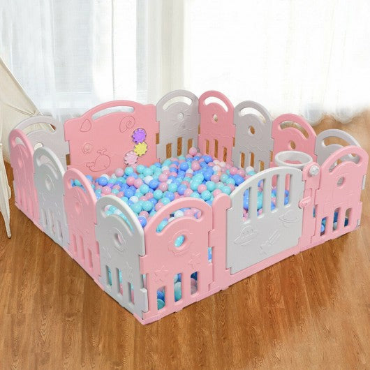 14-Panel Baby Playpen with Music Box & Basketball Hoop