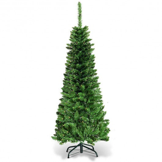 PreLit Hinged Artificial Fir Pencil Christmas Tree