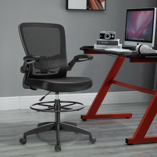 Drafting Chair Adjustable Height with Lumbar Support Flip Up Arms