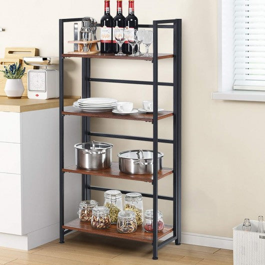 4-Tier Folding Bookshelf Foldable Portable Metal Storage-Brown