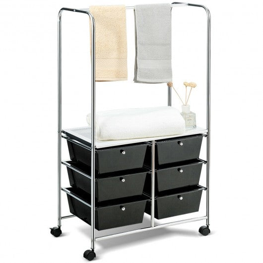6 Drawer Rolling Storage Cart with Hanging Bar