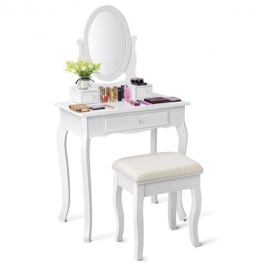 White Simple Vanity Makeup Table with Mirror + 3 Drawers