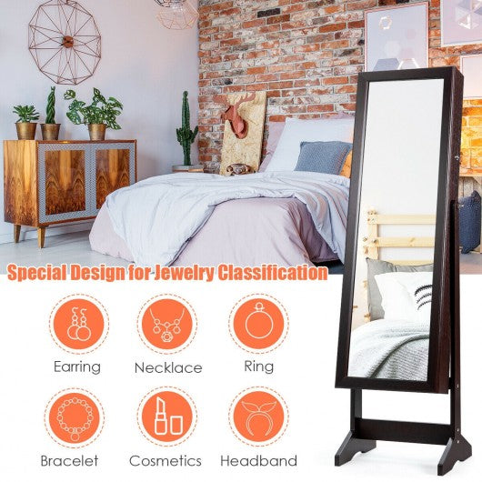 Jewelry Cabinet Stand Mirror Armoire with Large Storage Box