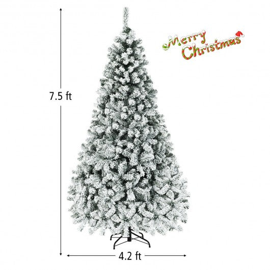 PreLit Premium Snow Flocked Hinged Artificial Christmas Tree