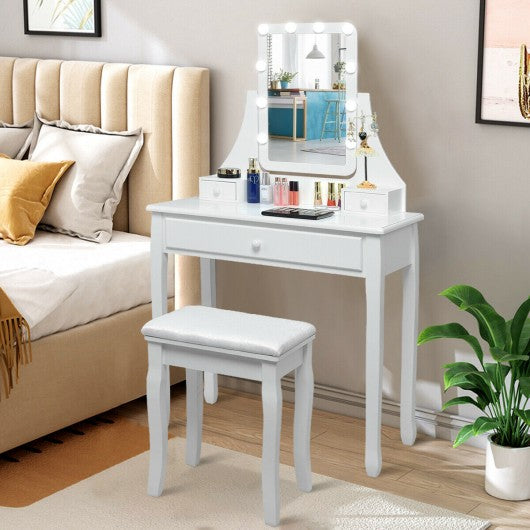 10 LED Lighted Mirror and 3 Drawers Vanity Table Set