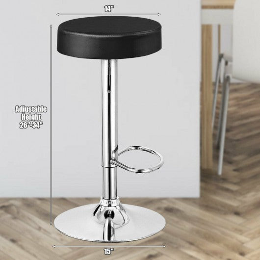 Adjustable Swivel Set of 2 Round Bar Stool Pub Chair-Black