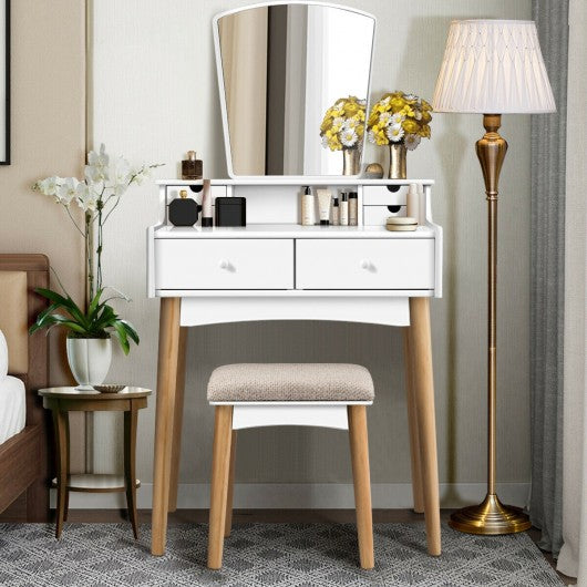 Vanity Table Set Dressing Table Cushioned Stool Makeup Table