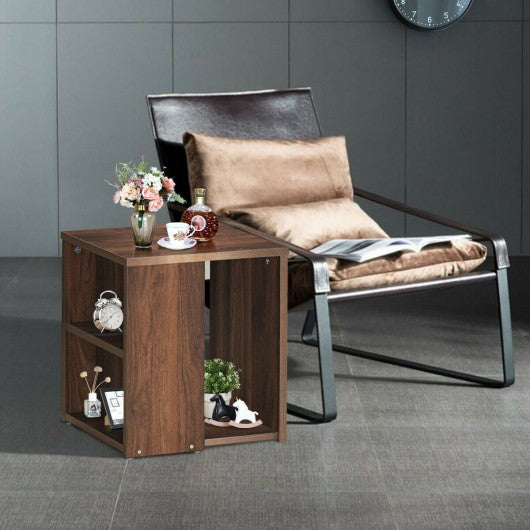 2 Shelf Side End Table with Open Storage Shelves